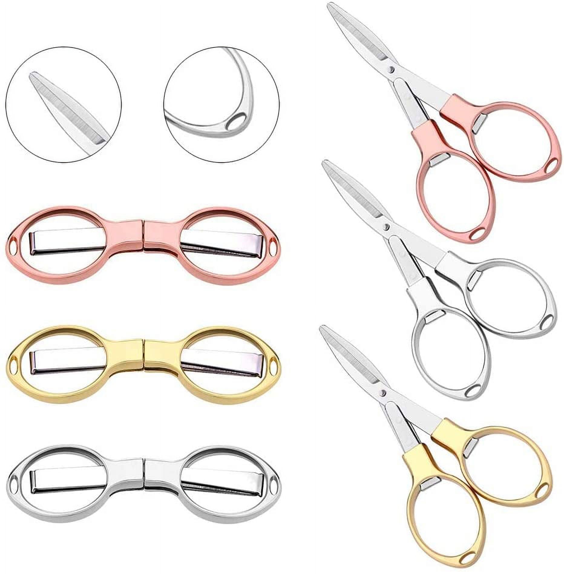 6PCS Folding Scissors, Portable Stainless Steel Travel Scissors,  Glasses-Shaped Mini Shear with 3 Colors for Home Office Friends Families (  Rose Gold, Gold, Silver) 